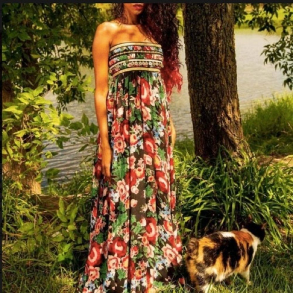 NWT Pearl Georgina Chapman Marchesa Floral Gypsy Maxi Dress
